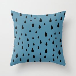 Black Raindrops pattern on Blue background Throw Pillow