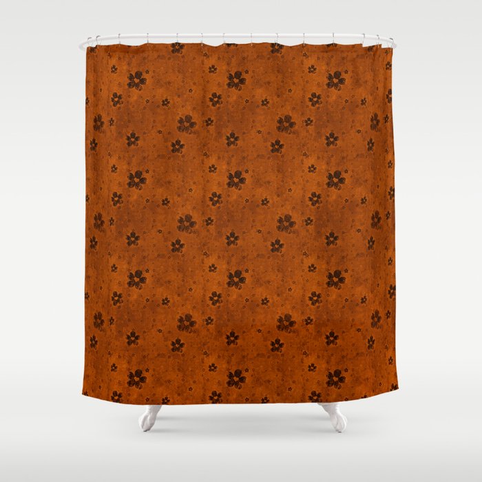 Burnt Orange Grunge Flowers and Hearts Pattern Gift Ideas Shower Curtain