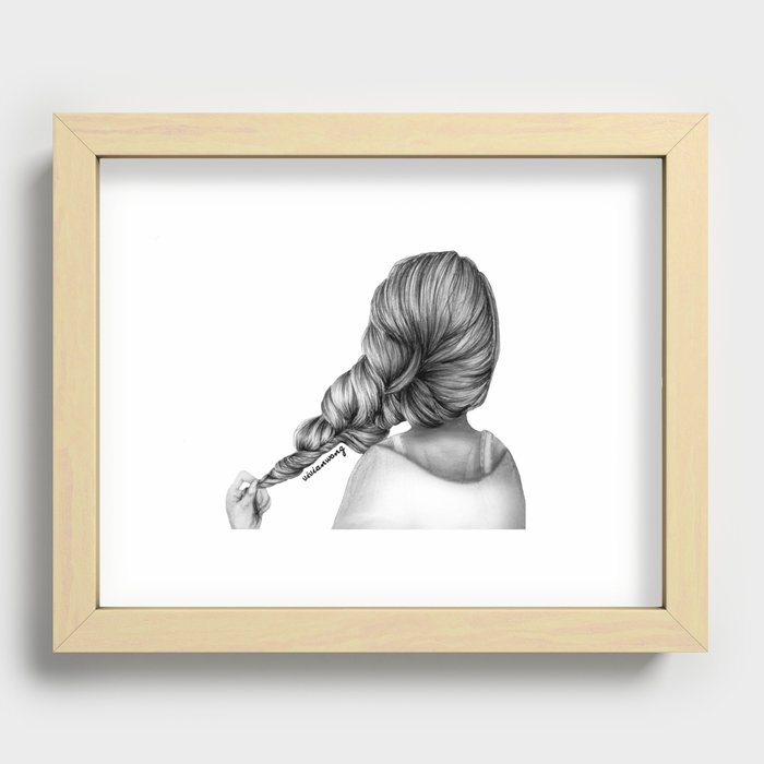 Girl Holding Hair Braid Pencil Drawing Recessed Framed Print