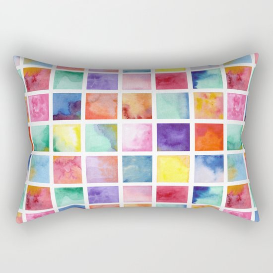 Watercolor . Squares. Geometric pattern . Rectangular Pillow