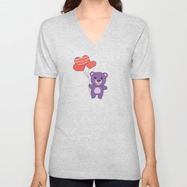 Bear Cute Animals With Hearts Balloons To V Neck T Shirt