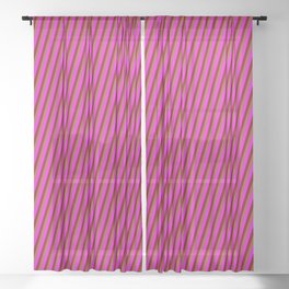 [ Thumbnail: Sienna, Fuchsia & Maroon Colored Striped Pattern Sheer Curtain ]