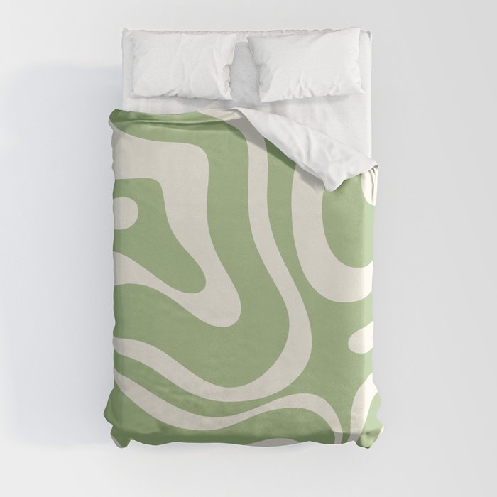 Modern Liquid Swirl Abstract Pattern in Light Sage Green and Cream Duvet Cover