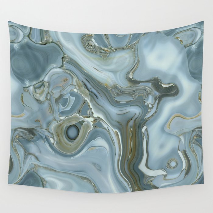 Precious Teal Blue Gemstone Agate Collage Wall Tapestry