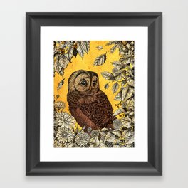 Tawny Owl Yellow Framed Art Print