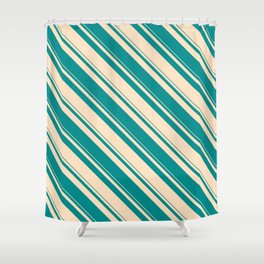 [ Thumbnail: Dark Cyan & Bisque Colored Stripes/Lines Pattern Shower Curtain ]