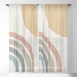 Mid Century Colorful Sun & Rainbow Sheer Curtain