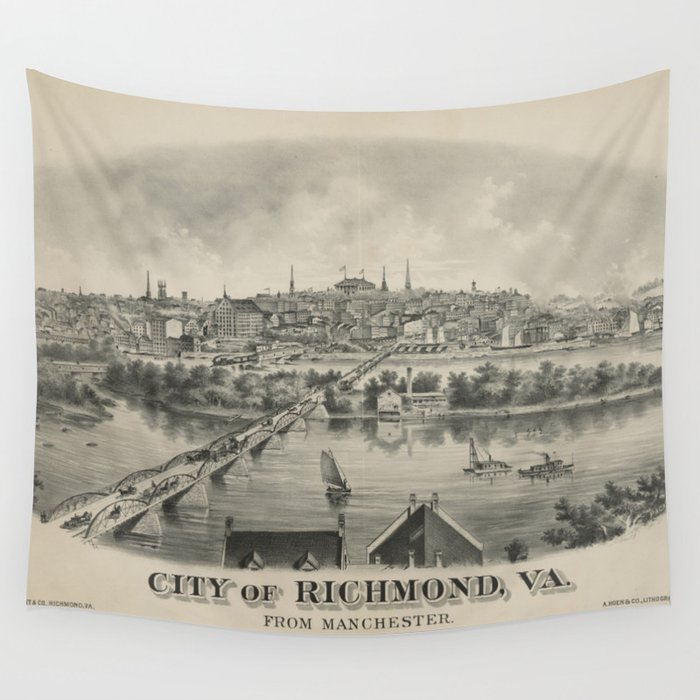 Vintage Pictorial Map of Richmond VA (1876) Wall Tapestry by 