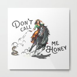 "Don't Call Me Honey" Cowgirl On Horseback Shooting a Rattlesnake Metal Print | Cowgirl, Revolver, Badass, Mom, Shoot, College, Pinup, Horse, Gift, Horseback 