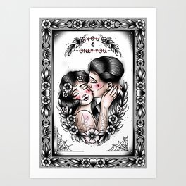 You and Only You Vintage Romance Lovers Cute Traditional Tattoo Flash Style Print by Ella Mobbs Creep Heart Art Print