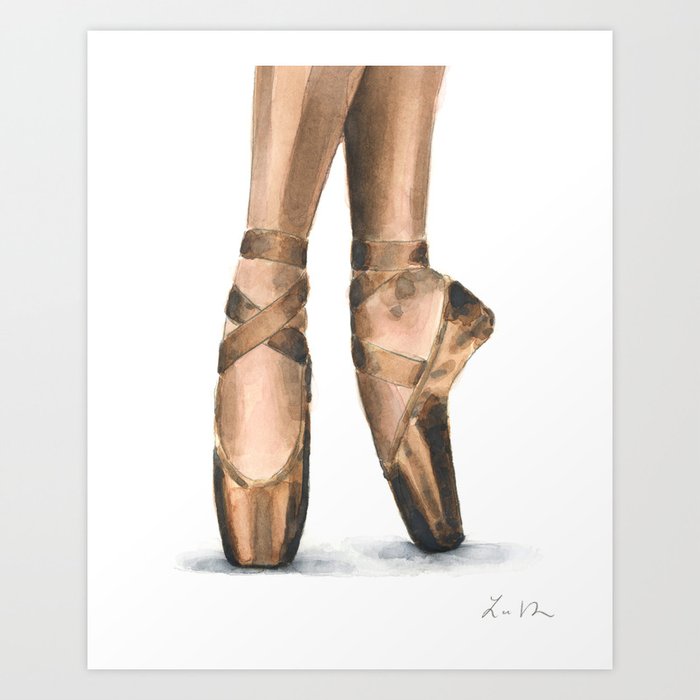 Brown Satin Ballet Shoes En Pointe Art Print by LauraRowStudio