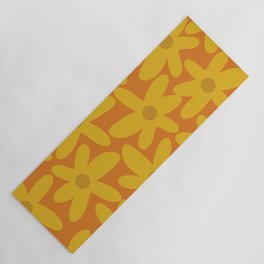 Daisy Time Retro Floral Pattern in Moroccan Orange, Mustard, and Ochre Yoga Mat