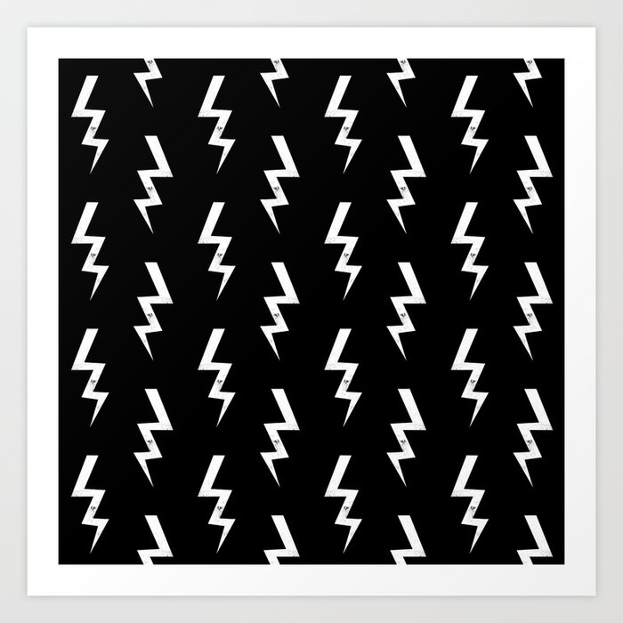 Bolts lightening bolt pattern black and white minimal cute patterned gifts Art Print