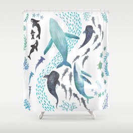 Sharks, Humpback Whales, Orcas & Turtles Ocean Play Print Shower Curtain