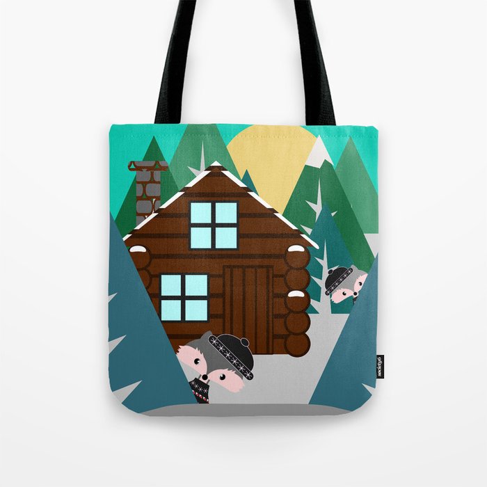 Winter cabin in the woods Tote Bag