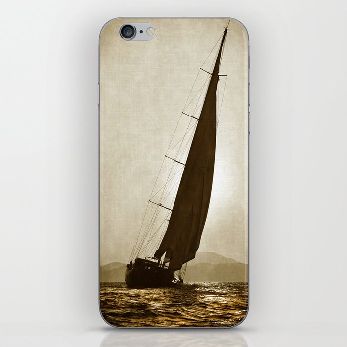 grunge canvas textured sailboat iPhone Skin