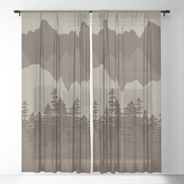 Woodland Forest, Mountain Range, Neutral Tones, Earth Tones, Forest Sheer Curtain