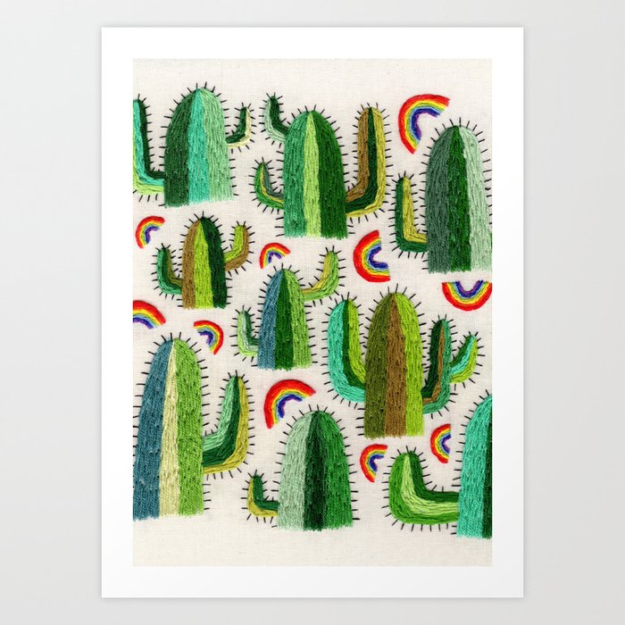 Cacti and Rainbows Art Print