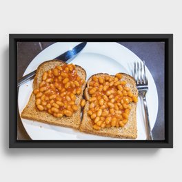 Baked beans on toast on white plate Framed Canvas