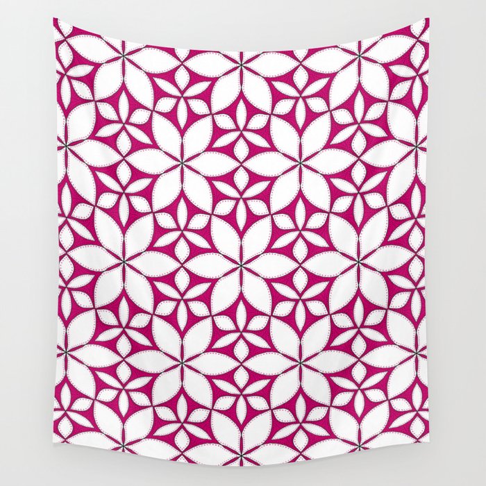 Vibrant Pink White Floral Wall Tapestry