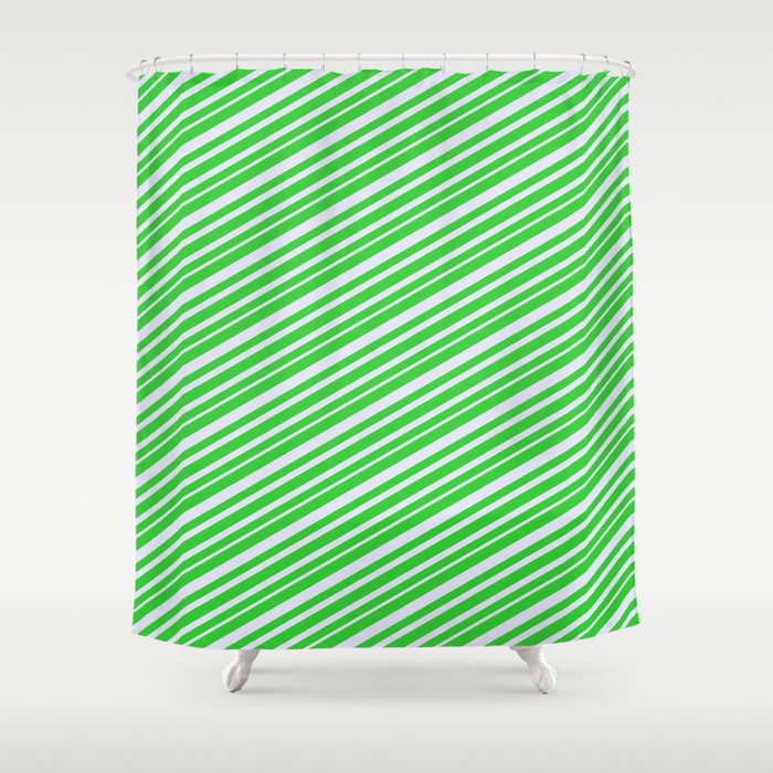Lime Green and Lavender Colored Lines Pattern Shower Curtain