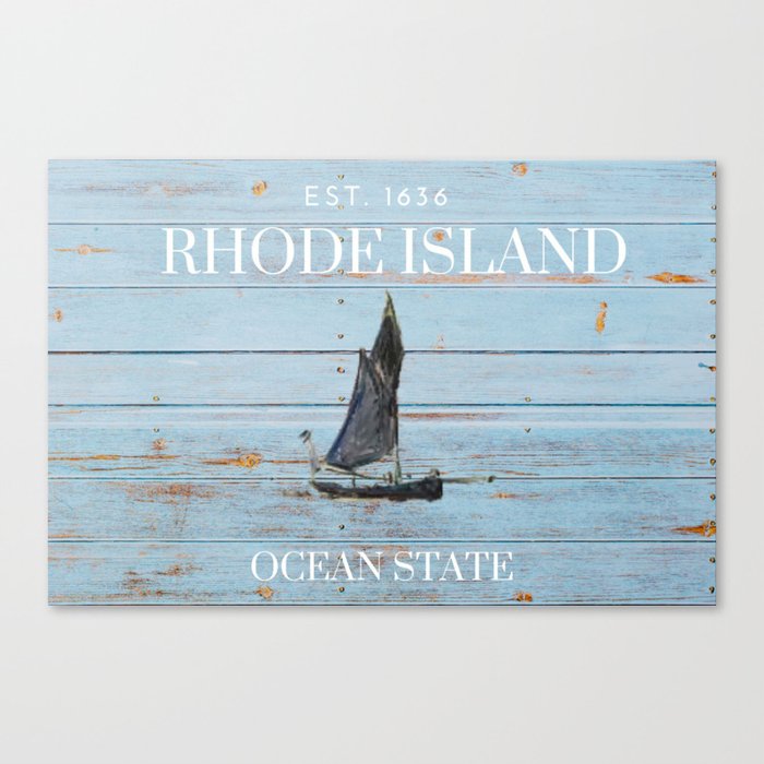 Ocean State - Rhode Island beach driftwood sailing / sailboat with portrait painting art Canvas Print