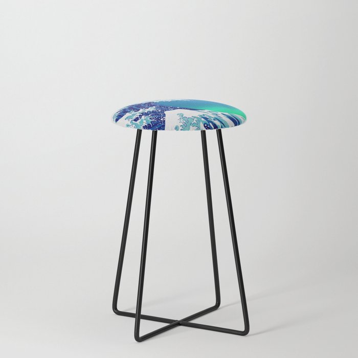 The Big Wave - Vintage Japanese Wave With Aurora Borealis  Counter Stool