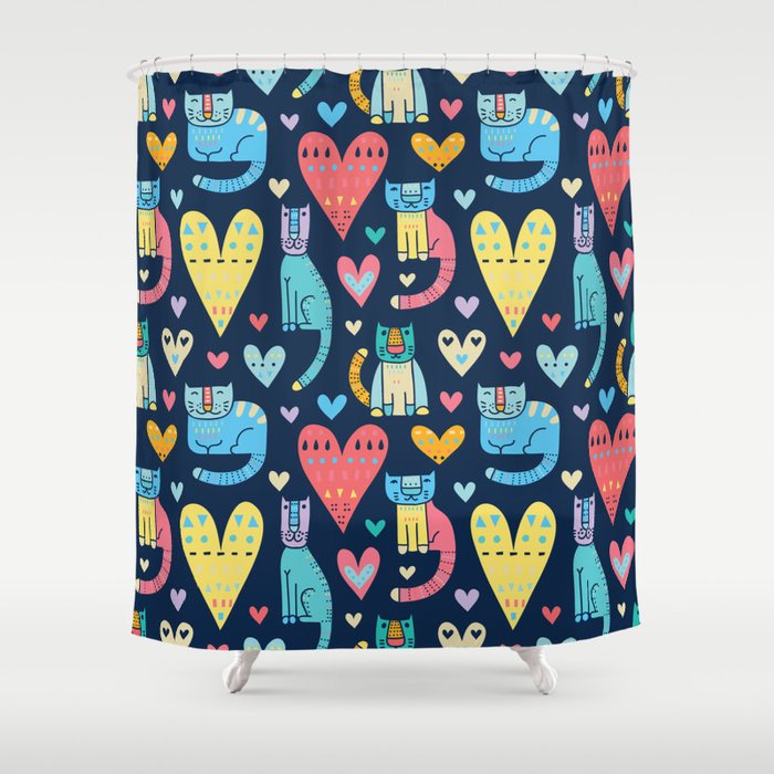 Cats and love, love and cats. Funny colorful seamless pat Shower Curtain