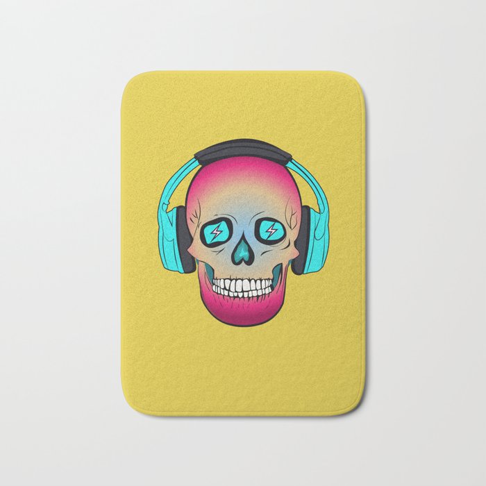 cyber skull charged rock skull with headphones Bath Mat