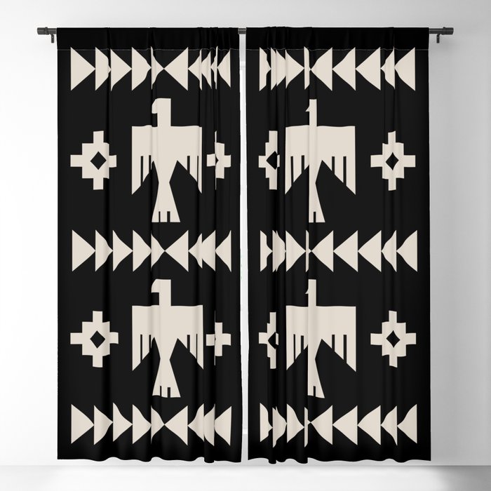 Southwestern Eagle and Arrow Pattern 121 Black and Linen White Blackout Curtain