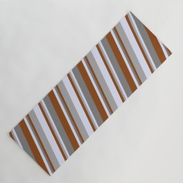 [ Thumbnail: Brown, Dark Gray, Lavender & Grey Colored Stripes Pattern Yoga Mat ]