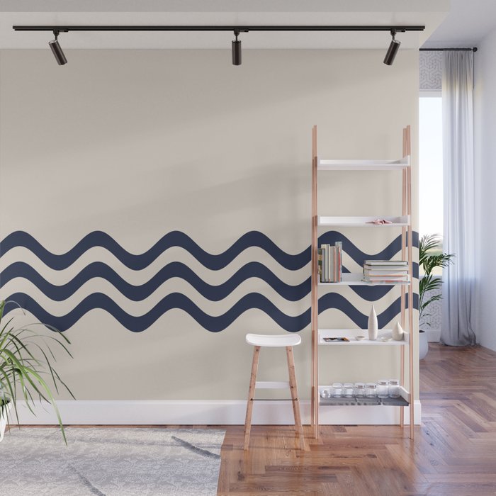 Off White and Navy Wavy Horizontal Stripe Pattern Bottom Creamy SW 7012  Wall Mural by Petite Patterns Simple Modern Uniquely C