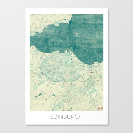 Edinburgh Map Blue Vintage Canvas Print