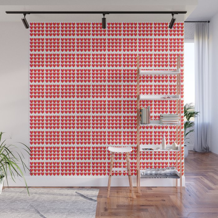 Love Hearts Grid Pattern Hot Pink Through Orange Ombre Wall Mural