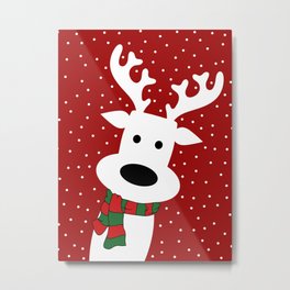 Reindeer in a snowy day (red) Metal Print