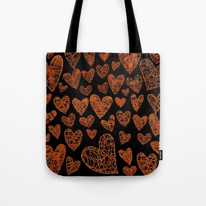 Wire Hearts Pattern in Copper on Black Tote Bag