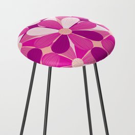 Pink Checkered Daisies Pattern Counter Stool