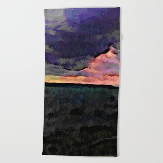 Pink Sky with Lavender Clouds and the Dark Sea Beach Towel