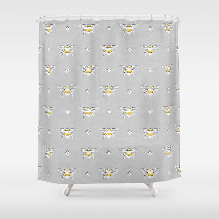 Bumblebee Stamp on Grey Shower Curtain