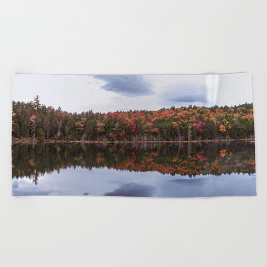 Autumn reflection Panorama Beach Towel