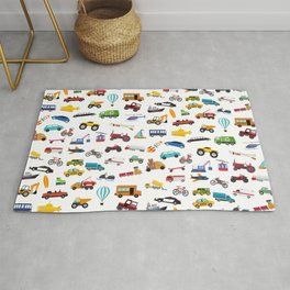 Little Boy Things That Move Vehicle Cars Pattern for Kids Rug