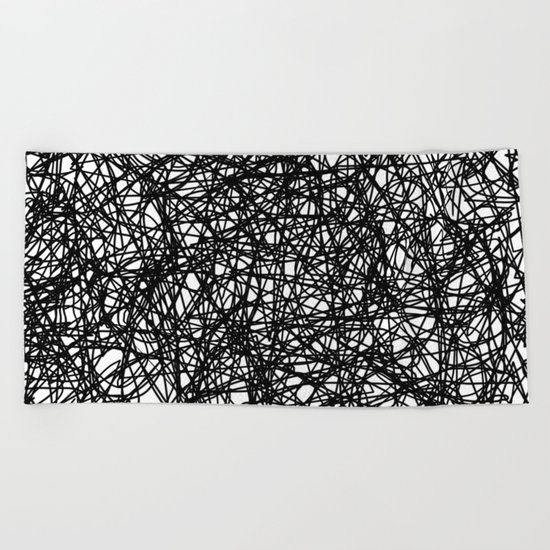 Angry Scribbles - Black and white, abstract, black ink scribbles pattern Beach Towel