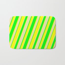 [ Thumbnail: Lime, Yellow, and Pale Goldenrod Colored Striped Pattern Bath Mat ]