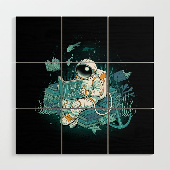 A reader lives a thousand lives - Cosmonaut Under The Sea Wood Wall Art