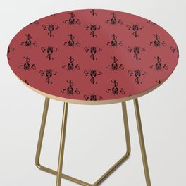 Black Retro Microphone Pattern on Victorian Red Side Table