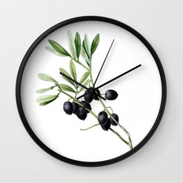 Vintage Olive Tree Branch Botanical Illustration on Pure White Wall Clock