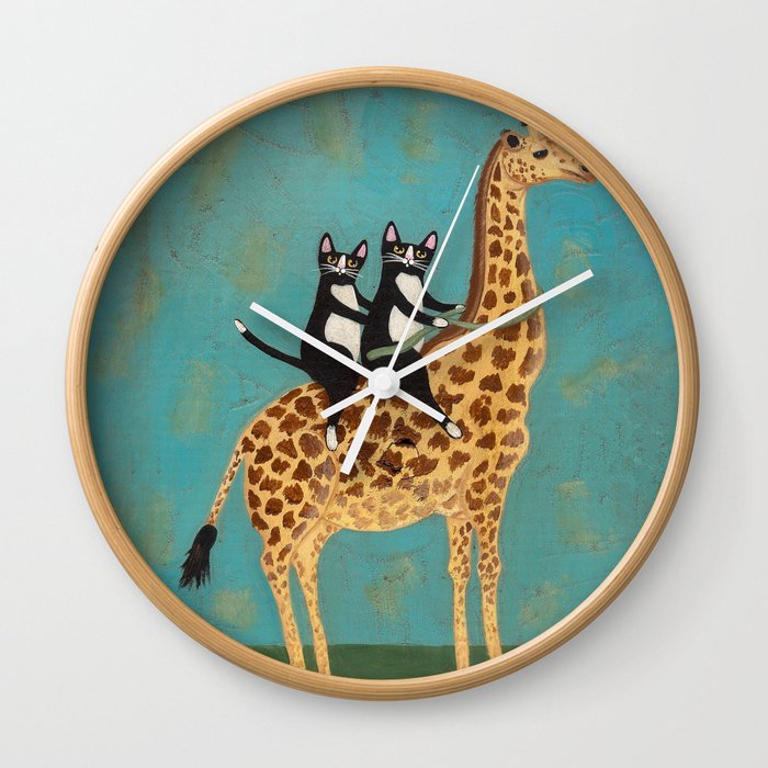 Cats on a Rocking Giraffe Wall Clock