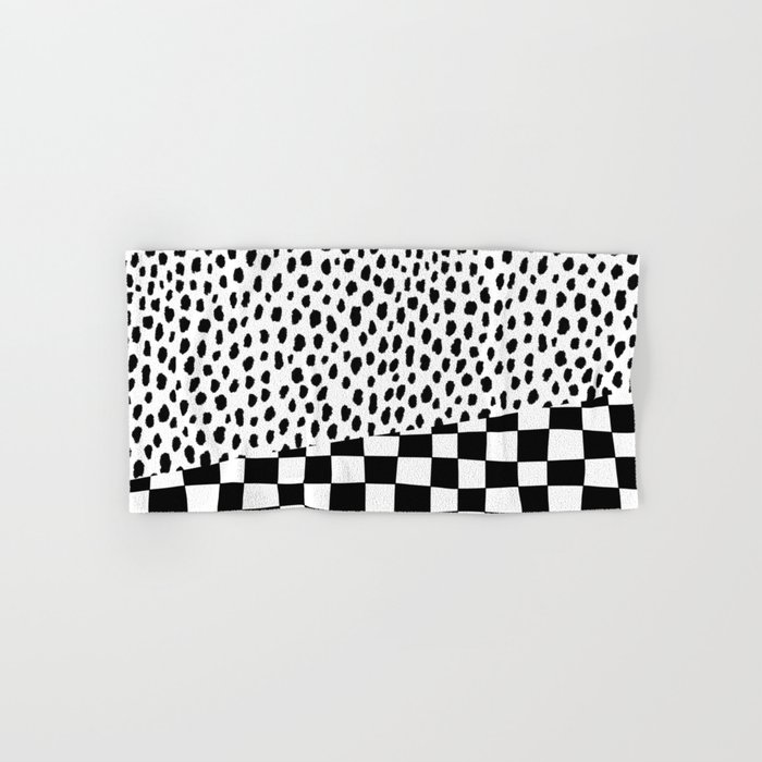 Dalmatian Spots Pattern with Checkered Stripe (black/white) Hand & Bath Towel