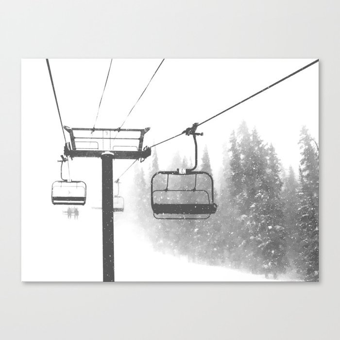 Chairlift Abyss // Black and White Chair Lift Ride to the Top Colorado Mountain Artwork Canvas Print