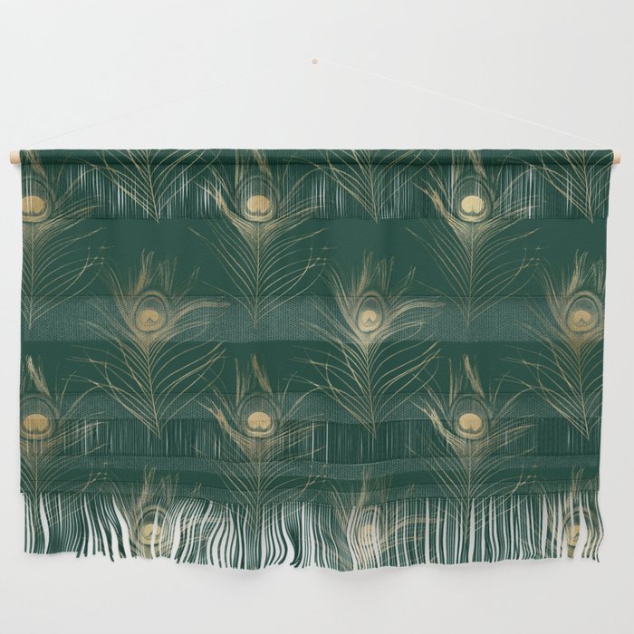 Gold Green Peacock Feather Pattern Wall Hanging